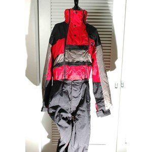 Vintage 80s Ski Snow Suit Red Black Gray Onesie